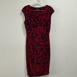 Ralph Lauren Red Purple V-Neck Side Ruffle Dress SZ 6
